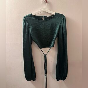 Green satin backless top